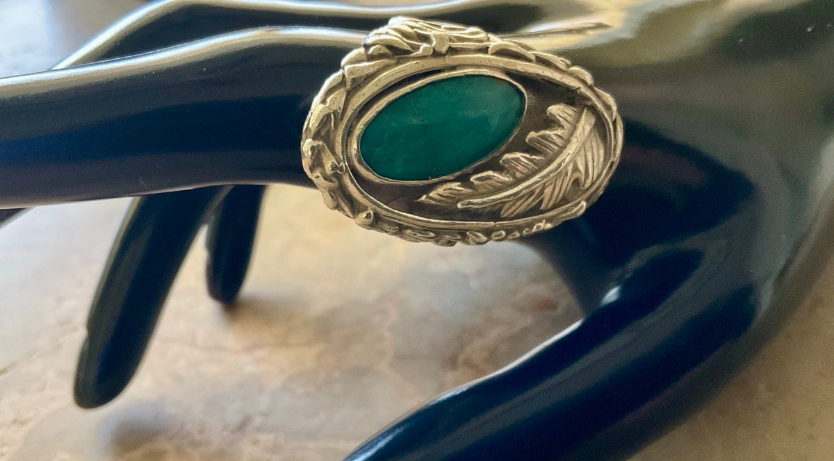 Vintage Southwestern Sterling Silver Green Turquoise Statement Ring Size 12