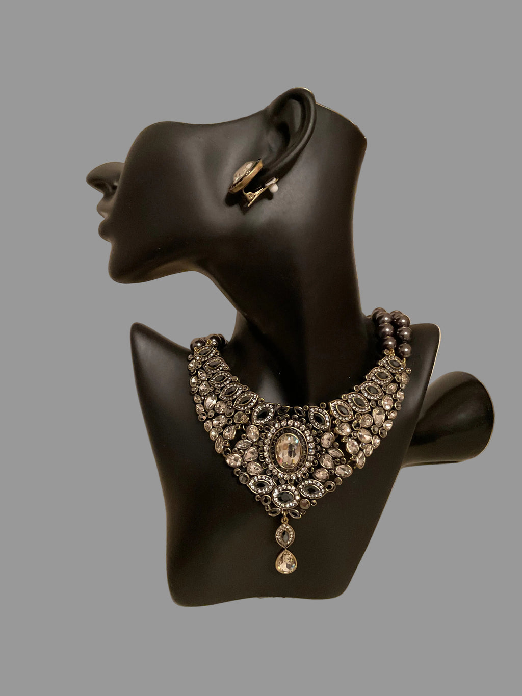 Heidi Daus Crystal Clear & Smoky Gray Necklace & Earrings Set