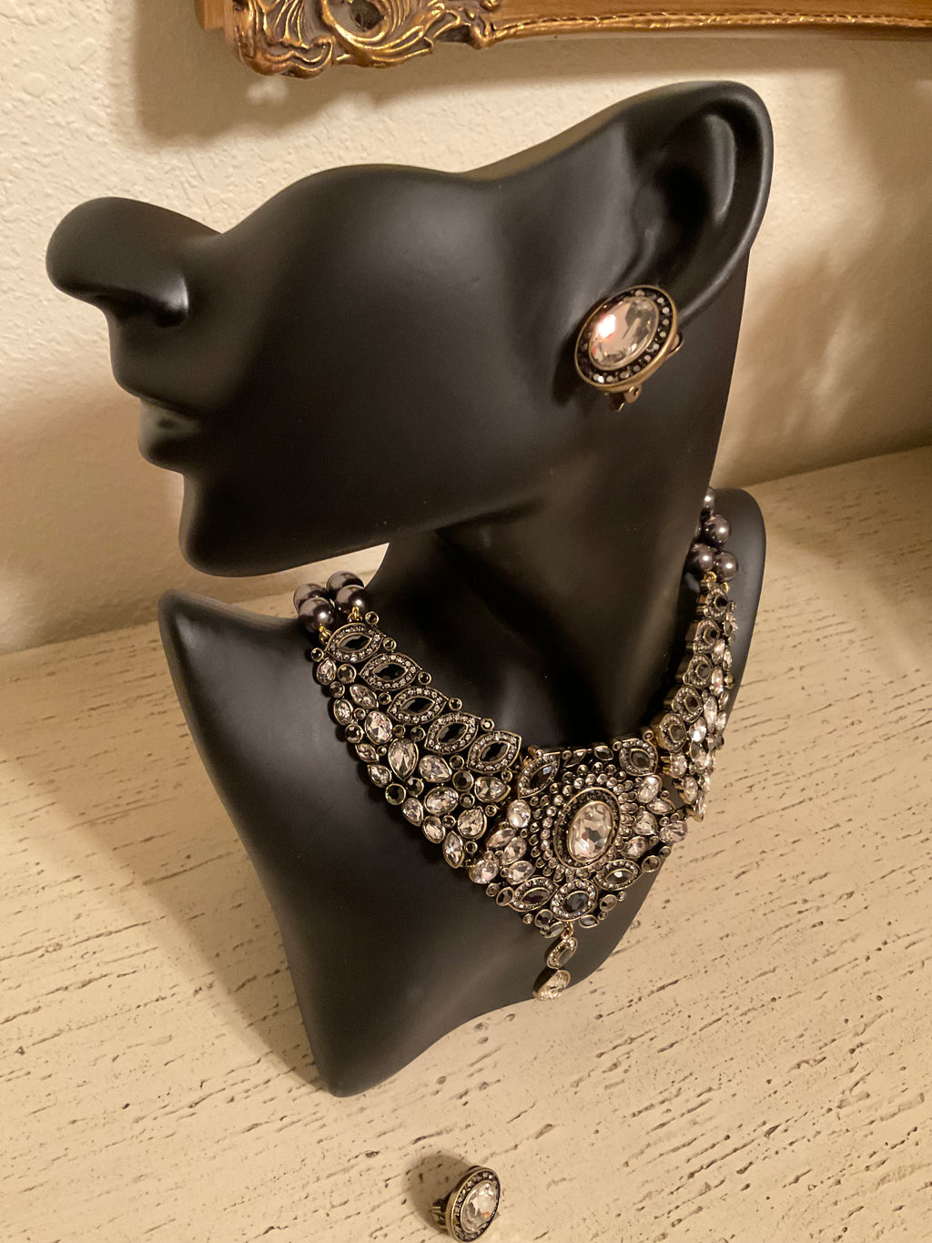 Heidi Daus Crystal Clear & Smoky Gray Necklace & Earrings Set