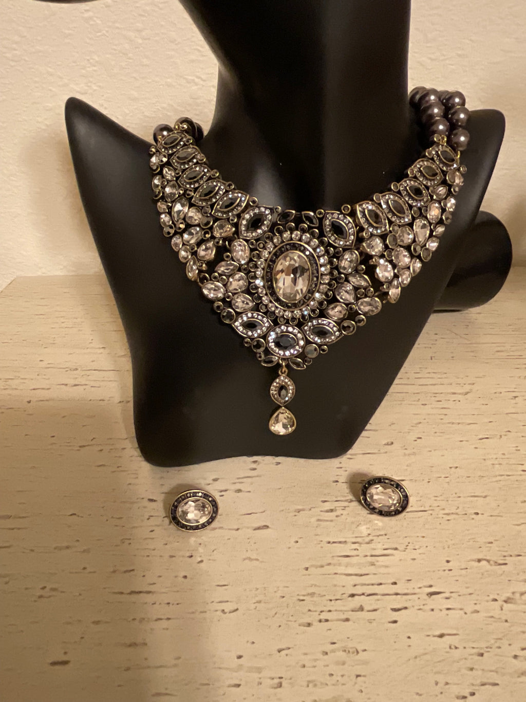 Heidi Daus Crystal Clear & Smoky Gray Necklace & Earrings Set