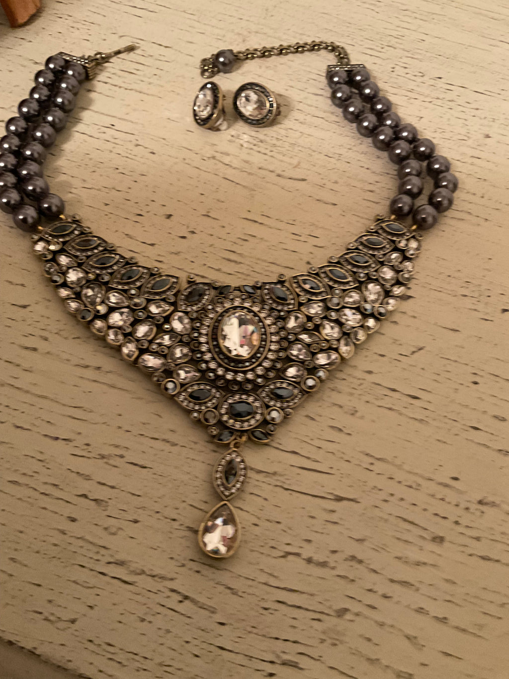 Heidi Daus Crystal Clear & Smoky Gray Necklace & Earrings Set