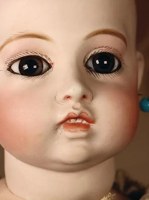 Antique Circle Dot Bru Bisque Doll 18" — Original Cork Pate, Mohair Wig, Goatskin Body