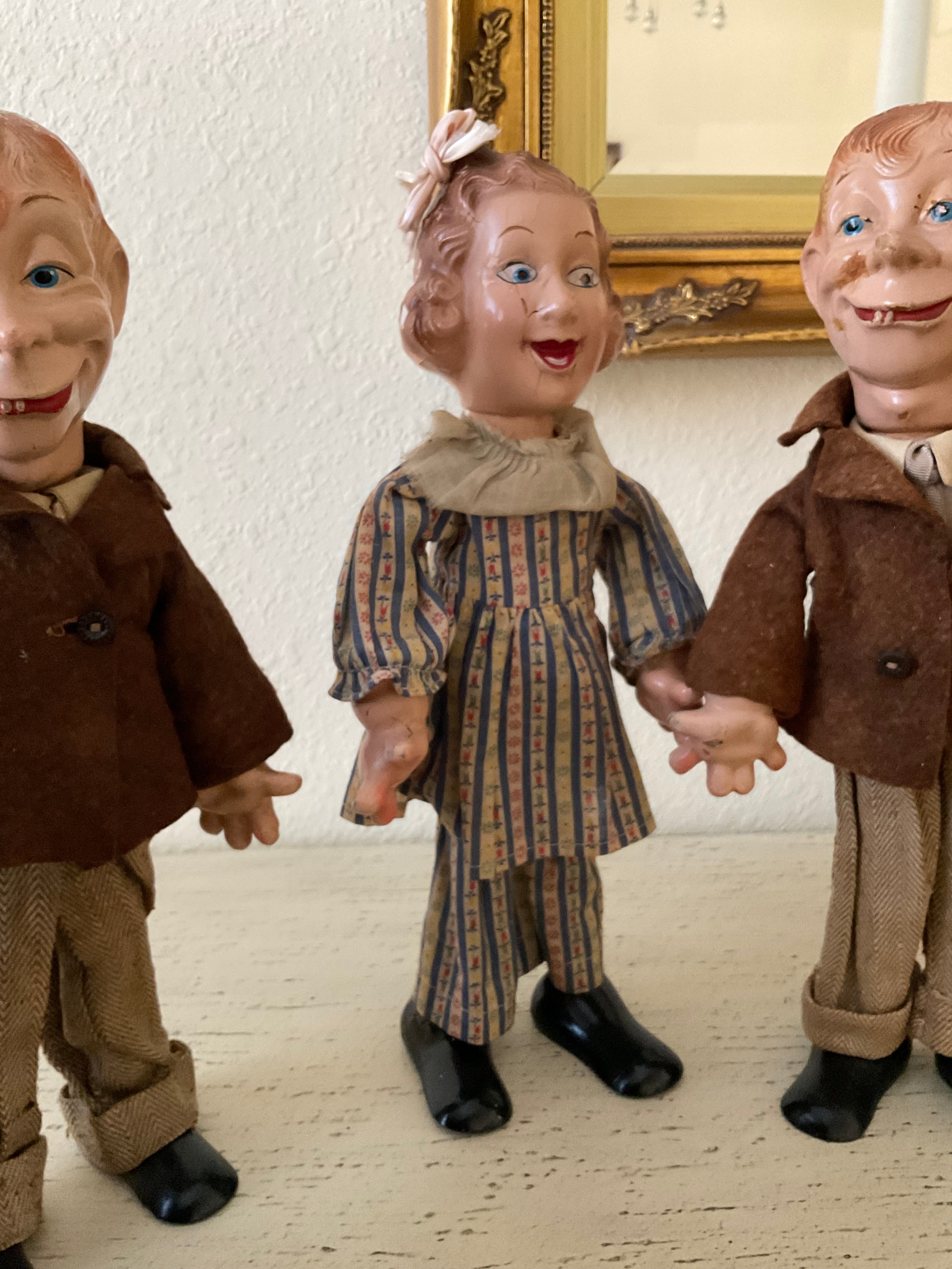 Vintage Fanny Brice and Mortimer Snerd Dolls x 3