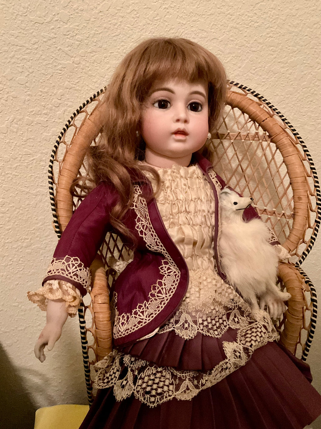 Antique Circle Dot Bru Bisque Doll 18" — Original Cork Pate, Mohair Wig, Goatskin Body