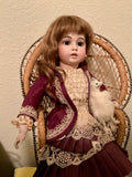 Antique Circle Dot Bru Bisque Doll 18" — Original Cork Pate, Mohair Wig, Goatskin Body