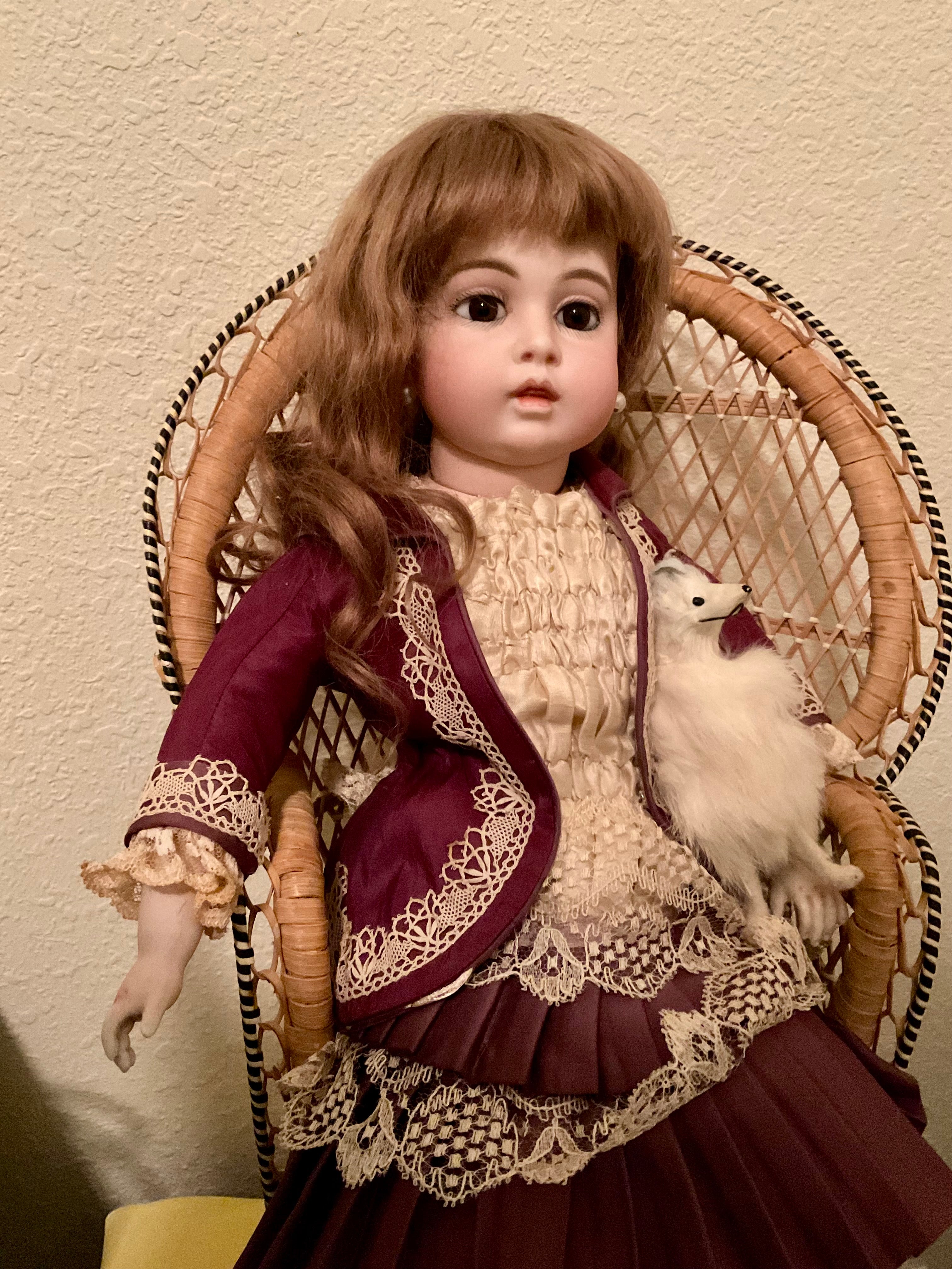 Antique Circle Dot Bru Bisque Doll 18" — Original Cork Pate, Mohair Wig, Goatskin Body