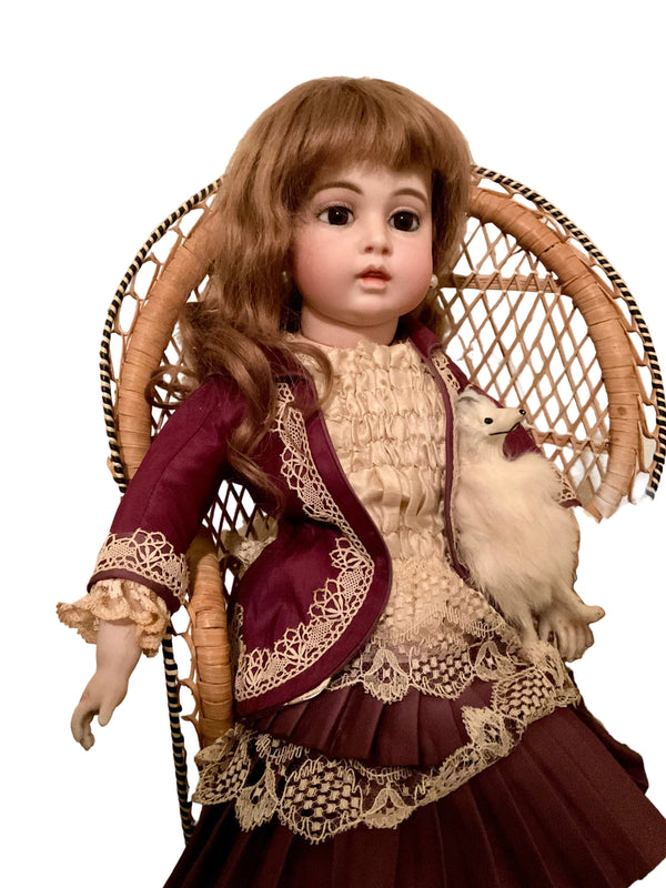 Antique Circle Dot Bru Bisque Doll 18" — Original Cork Pate, Mohair Wig, Goatskin Body