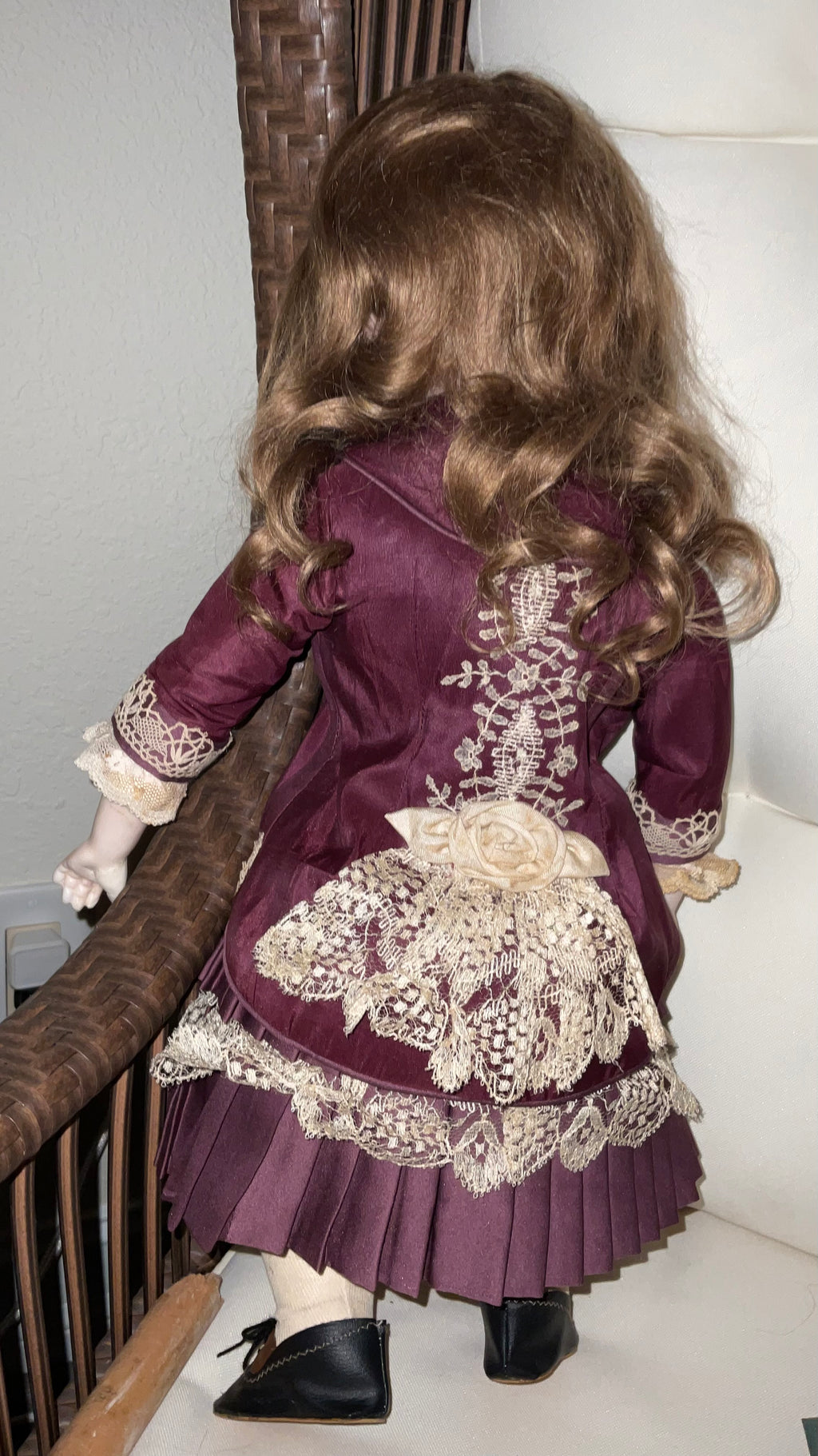 Antique Circle Dot Bru Bisque Doll 18" — Original Cork Pate, Mohair Wig, Goatskin Body