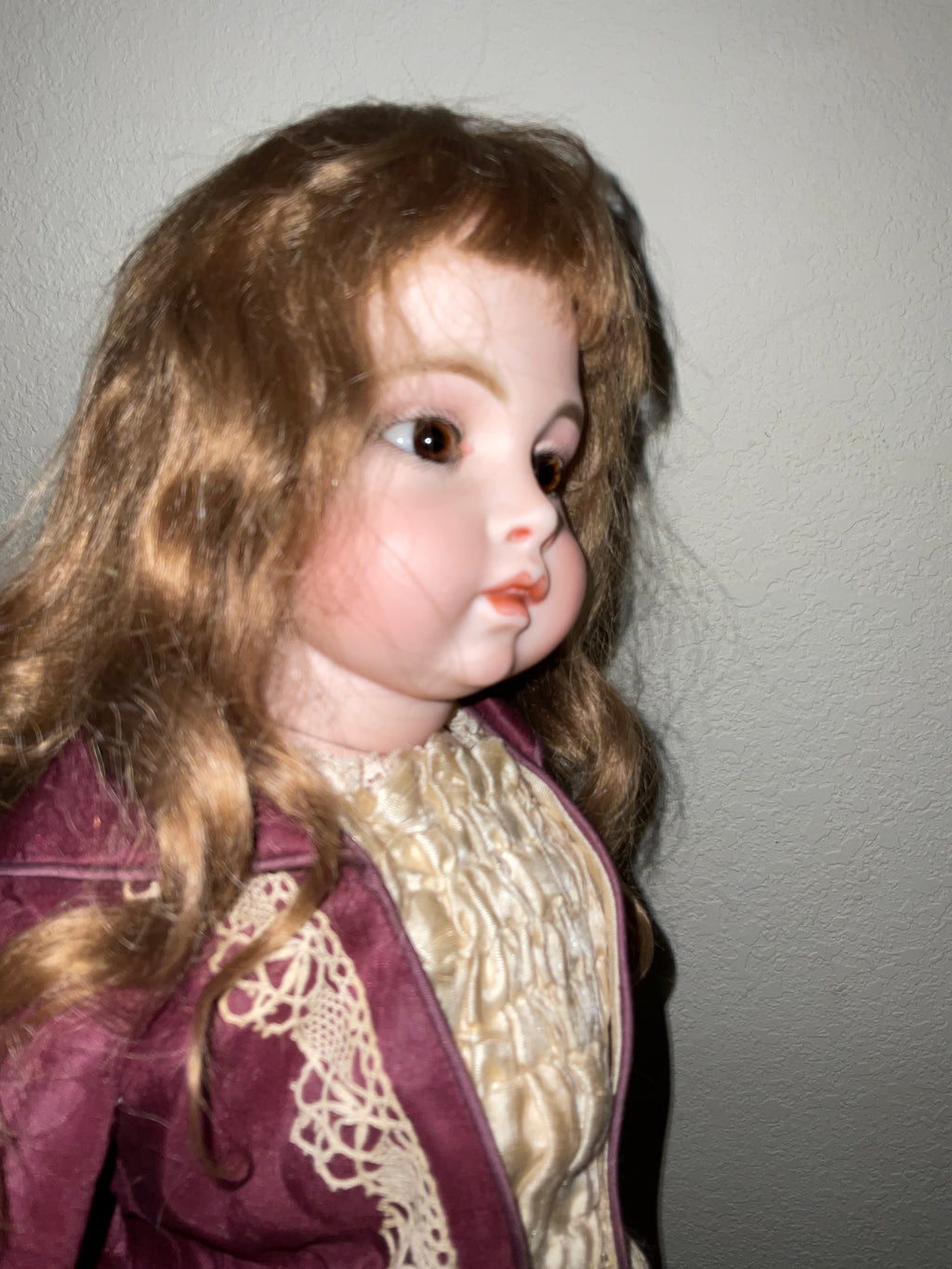 Antique Circle Dot Bru Bisque Doll 18" — Original Cork Pate, Mohair Wig, Goatskin Body
