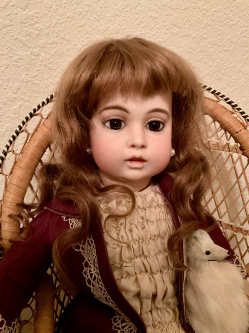 Antique Circle Dot Bru Bisque Doll 18" — Original Cork Pate, Mohair Wig, Goatskin Body